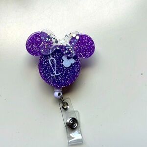 Disney Minnie Mouse w/ stethoscope purple sparkle badge reel, NEW